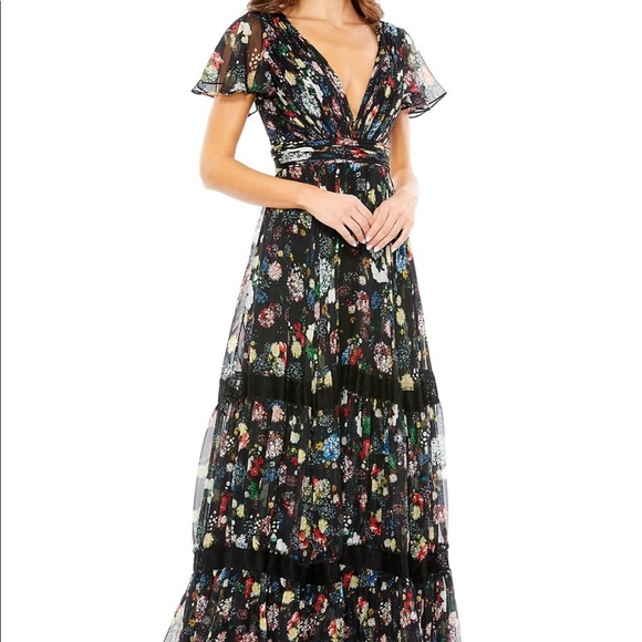 Mac Duggal Floral Print Maxi Dress - Black Multi - Picture 2 of 5